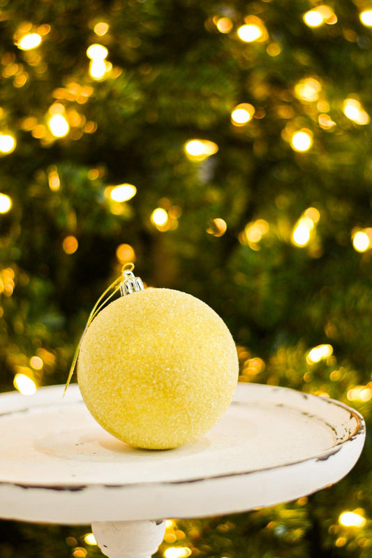 4in Yellow Sugar Frosted VP Ball - Burlap and Bling Decor
