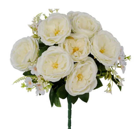 19"L WHITE CABBAGE ROSE/FLOWER BUSH - Burlap and Bling Decor
