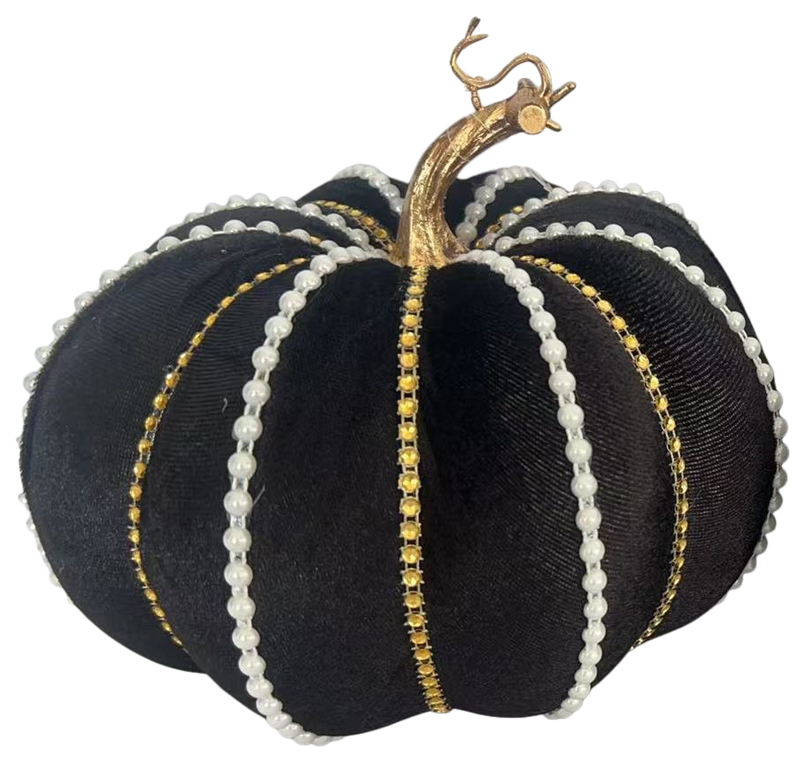 8” EXCLUSIVE Black Velvet Pumpkin with Pearls