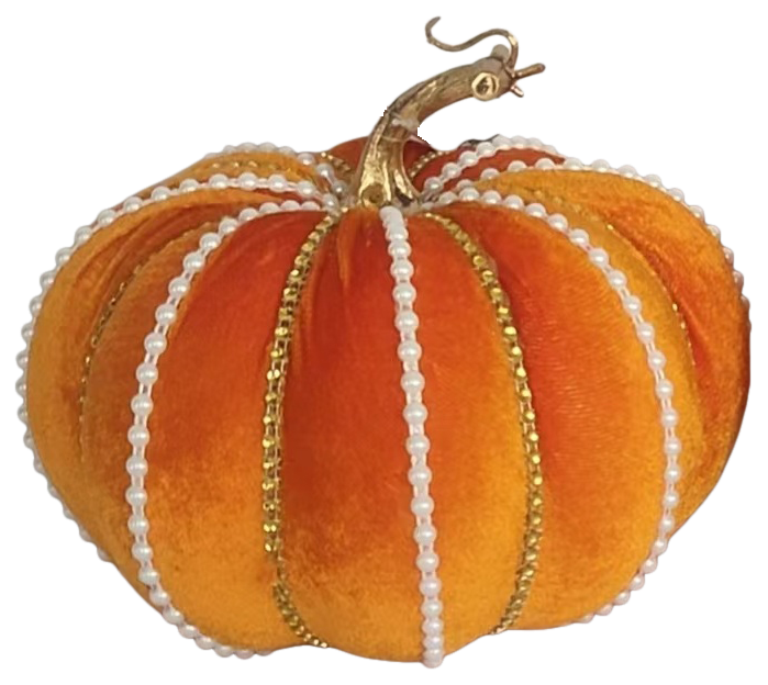 8” EXCLUSIVE Orange Velvet Pumpkin with Pearls