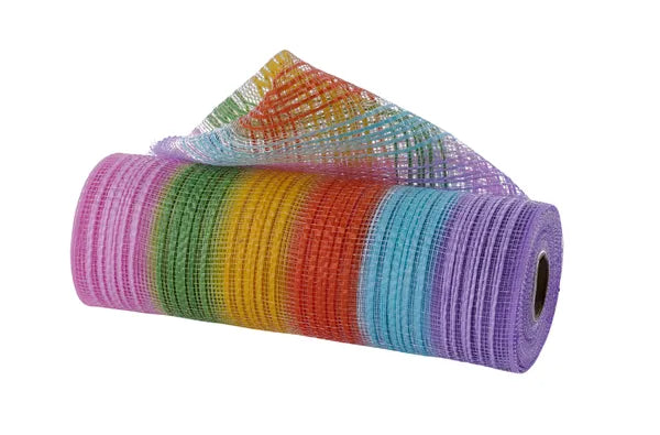 10"X10YD VERTICAL RAINBOW STRIPE MESH PINK/LIME/YLW/ORG/BLU/LAV - Burlap and Bling Decor