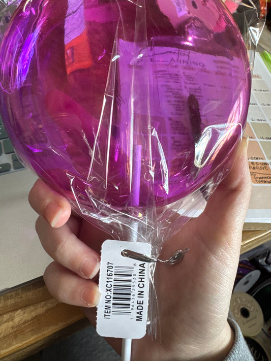 120MM IRID LOLLIPOP W/STICK, 11.75"OAL CLEAR IRID FUCHSIA - Burlap and Bling Decor