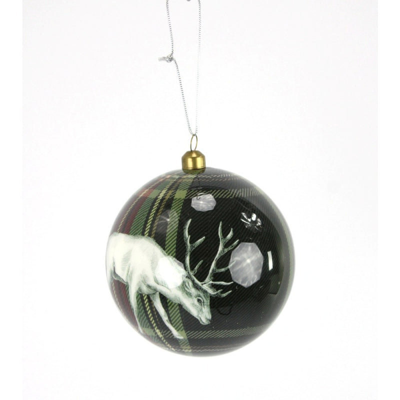 5" DEER TARTAN BALL ORNAMENT