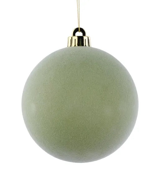 120MM SMOOTH FLOCKED BALL ORNAMENT SAGE GREEN - Burlap and Bling Decor