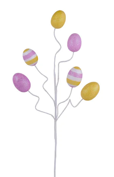 19"L GLITTER EASTER EGG SPRAY LAVENDER/YELLOW - Burlap and Bling Decor