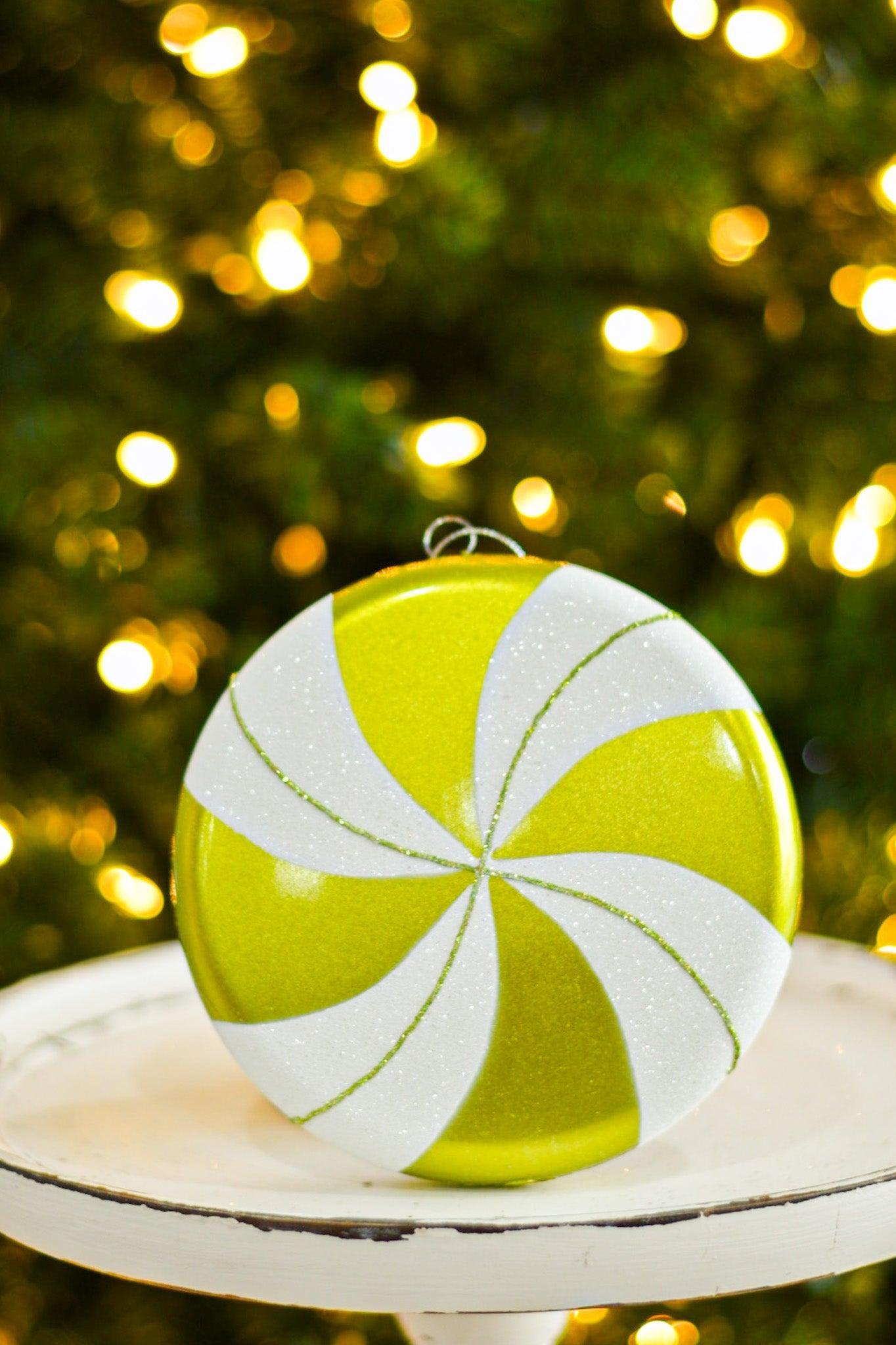 6 inch Lime-White Swirl Flat Candy - Burlap and Bling Decor