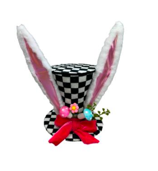 Decor Checker Bunny Top Hat H12xDIA8 Black /White - Burlap and Bling Decor