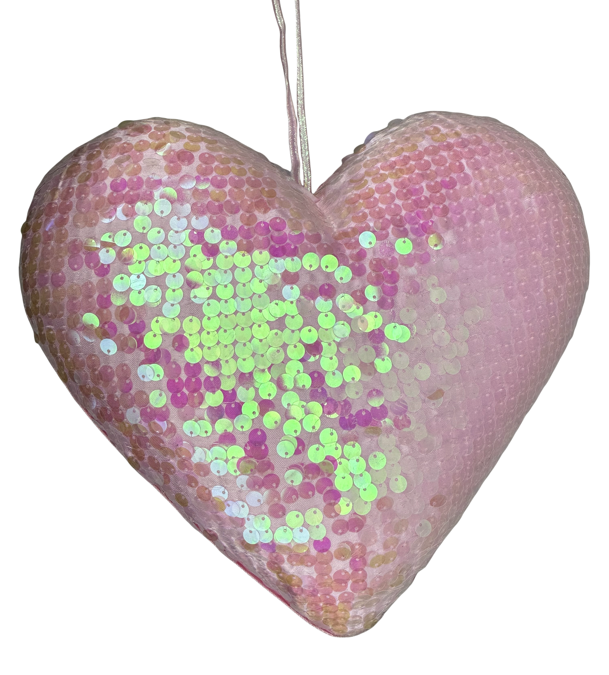 Orn Iridescent Sequin Heart H13xW12xD5 - Burlap and Bling Decor