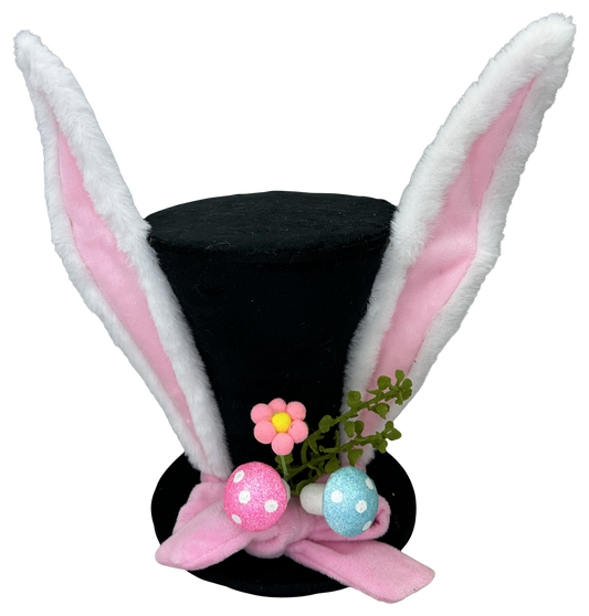 12" x 6.5" Bunny Tophat in Black w/Bunny Ears - Burlap and Bling Decor