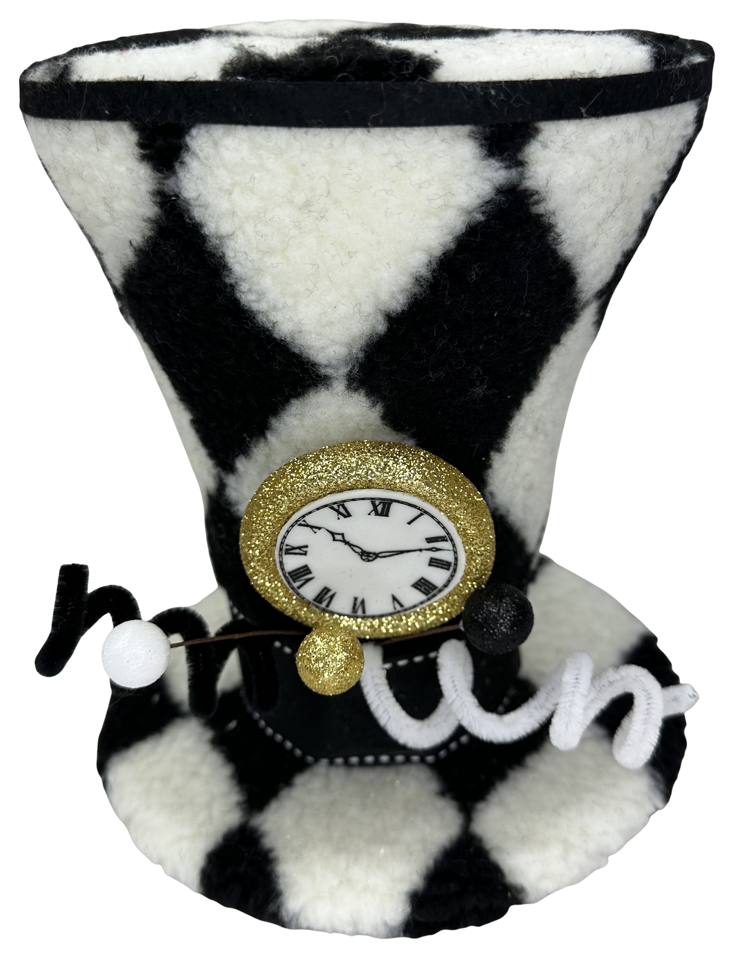 Black and White Harlequin Tophat 7.5" - Burlap and Bling Decor
