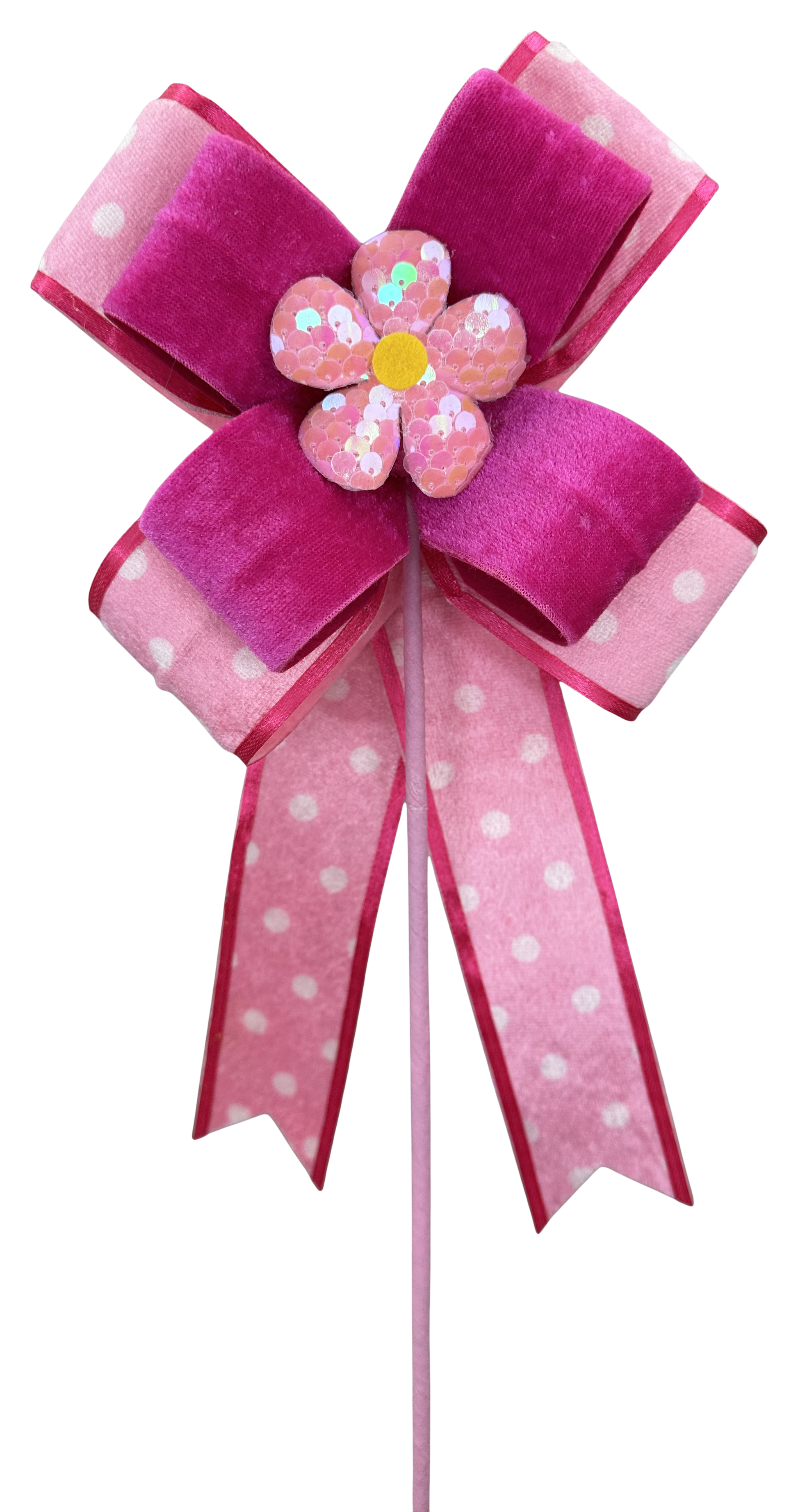 Polkadot Hot Pink/Pink Daisy Bow Pick 18x6 - Burlap and Bling Decor