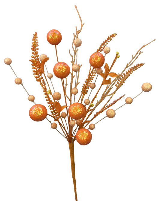 Orange Glitter Ball Filler Bush H21 - Burlap and Bling Decor