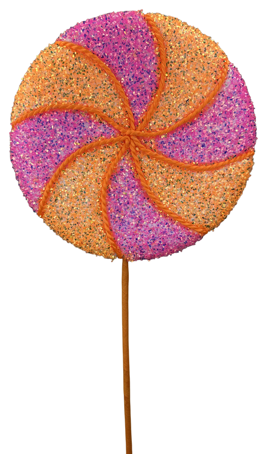 Pink and Orange Lollipop Pick 10" Dia - Burlap and Bling Decor