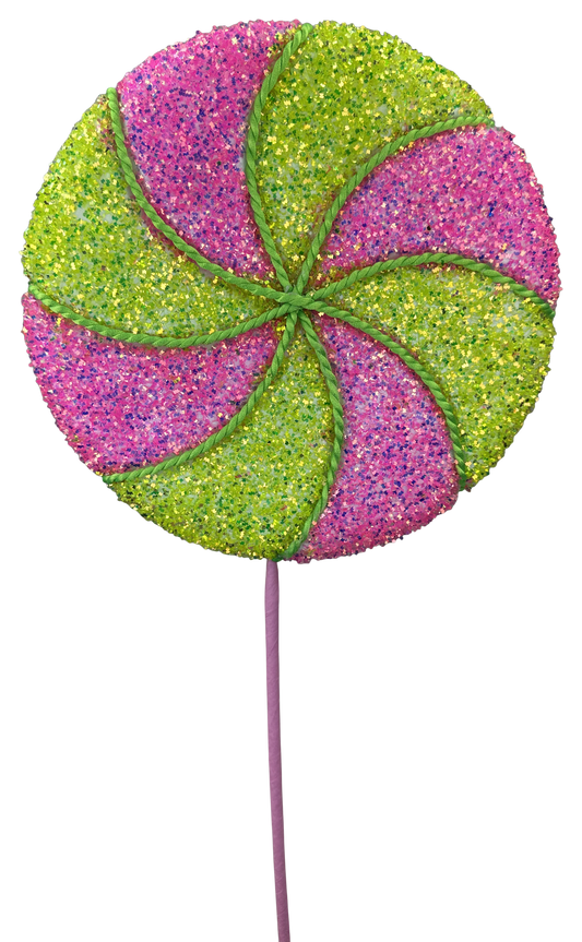 Pink and GreenLollipop Pick 10" Dia - Burlap and Bling Decor