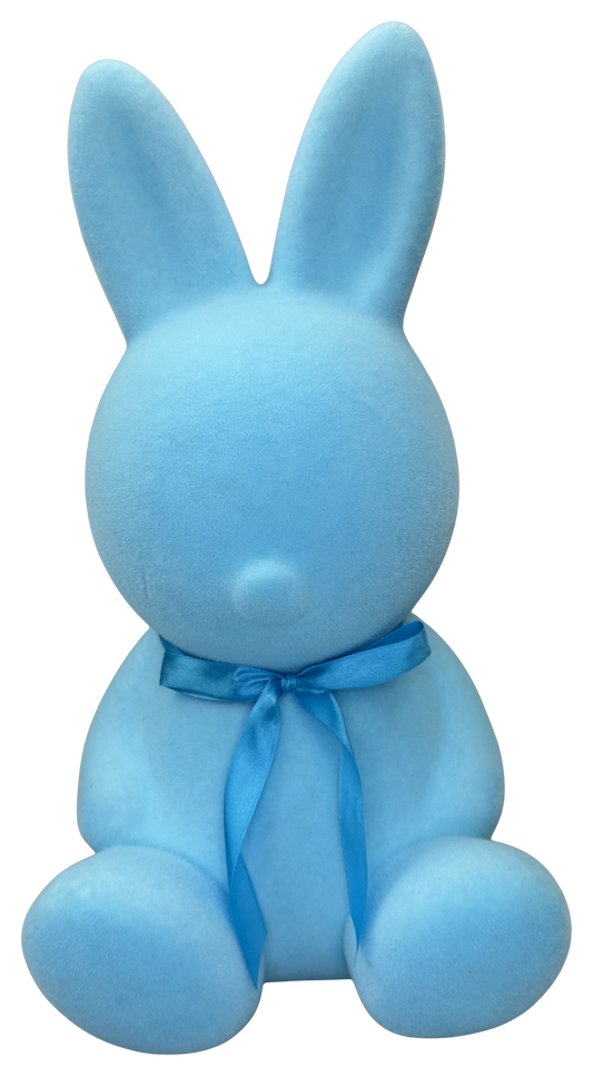 Flocked Blue Bunny Lg 16x9 - Burlap and Bling Decor