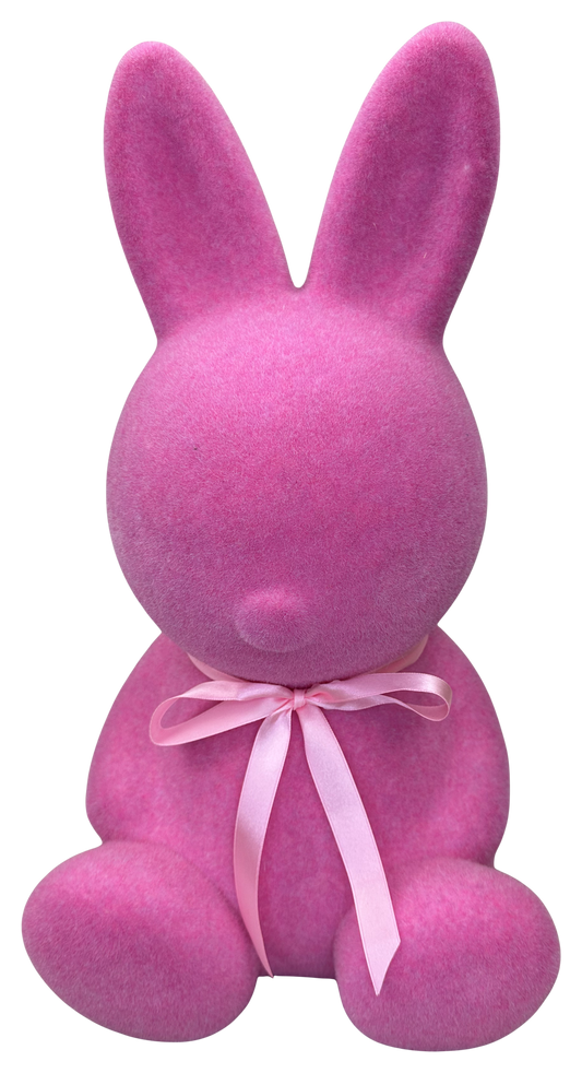 Flocked Pink Bunny Lg 16x9 - Burlap and Bling Decor