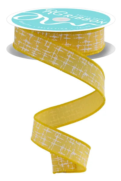7/8"X10YD KNIT LOOK TEXTURE YELLOW/WHITE WIRED RIBBON - Burlap and Bling Decor