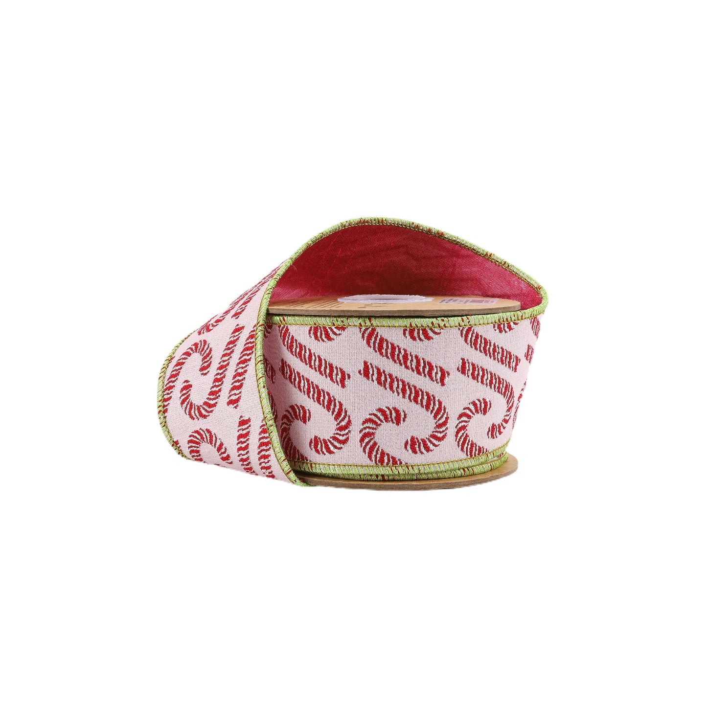 2.5"X5 yards wired Jacquard ribbon candy cane pink dupioni back