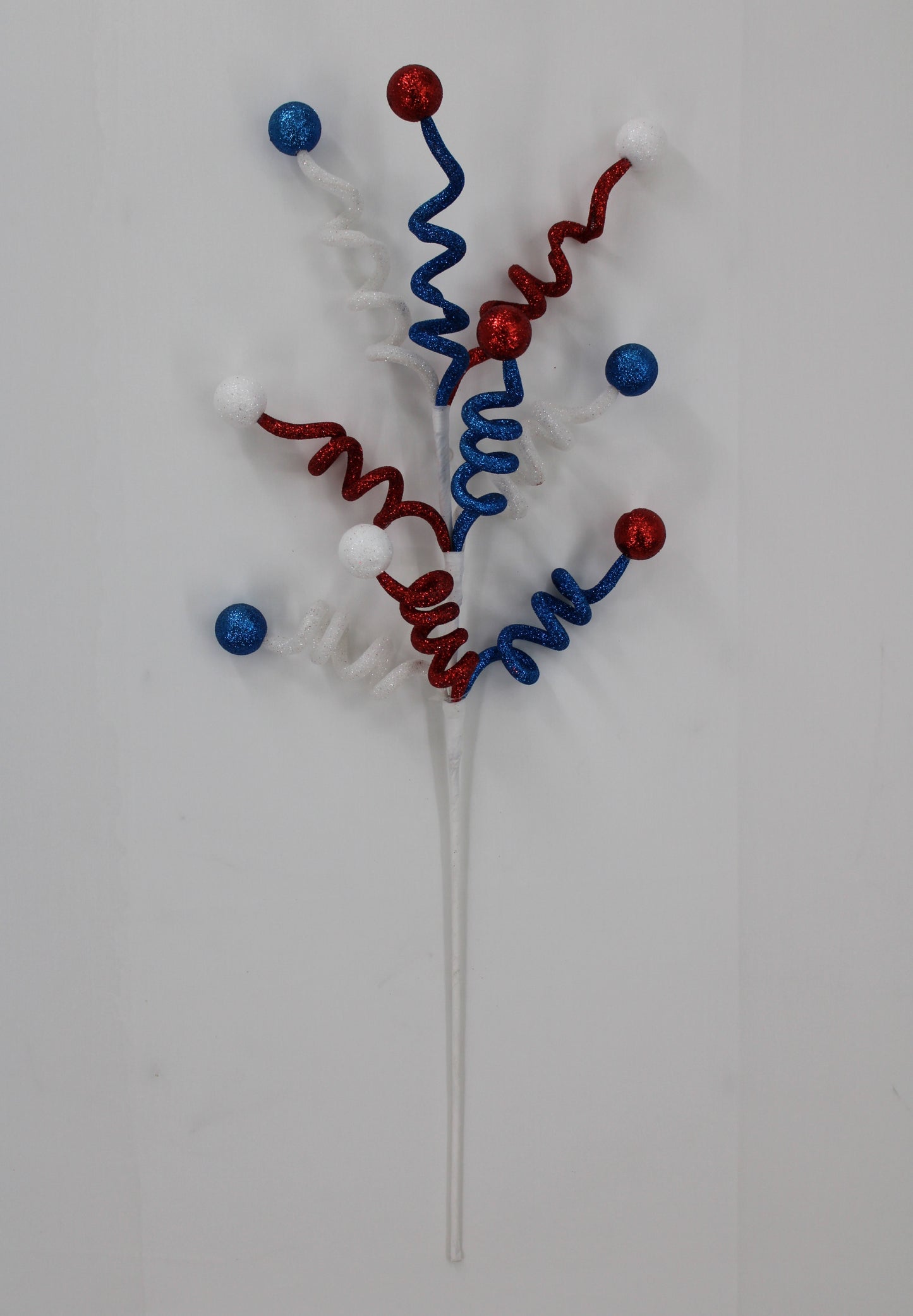GLITTER CURLY BALL SPRAY RED/WHITE/BLUE - Burlap and Bling Decor