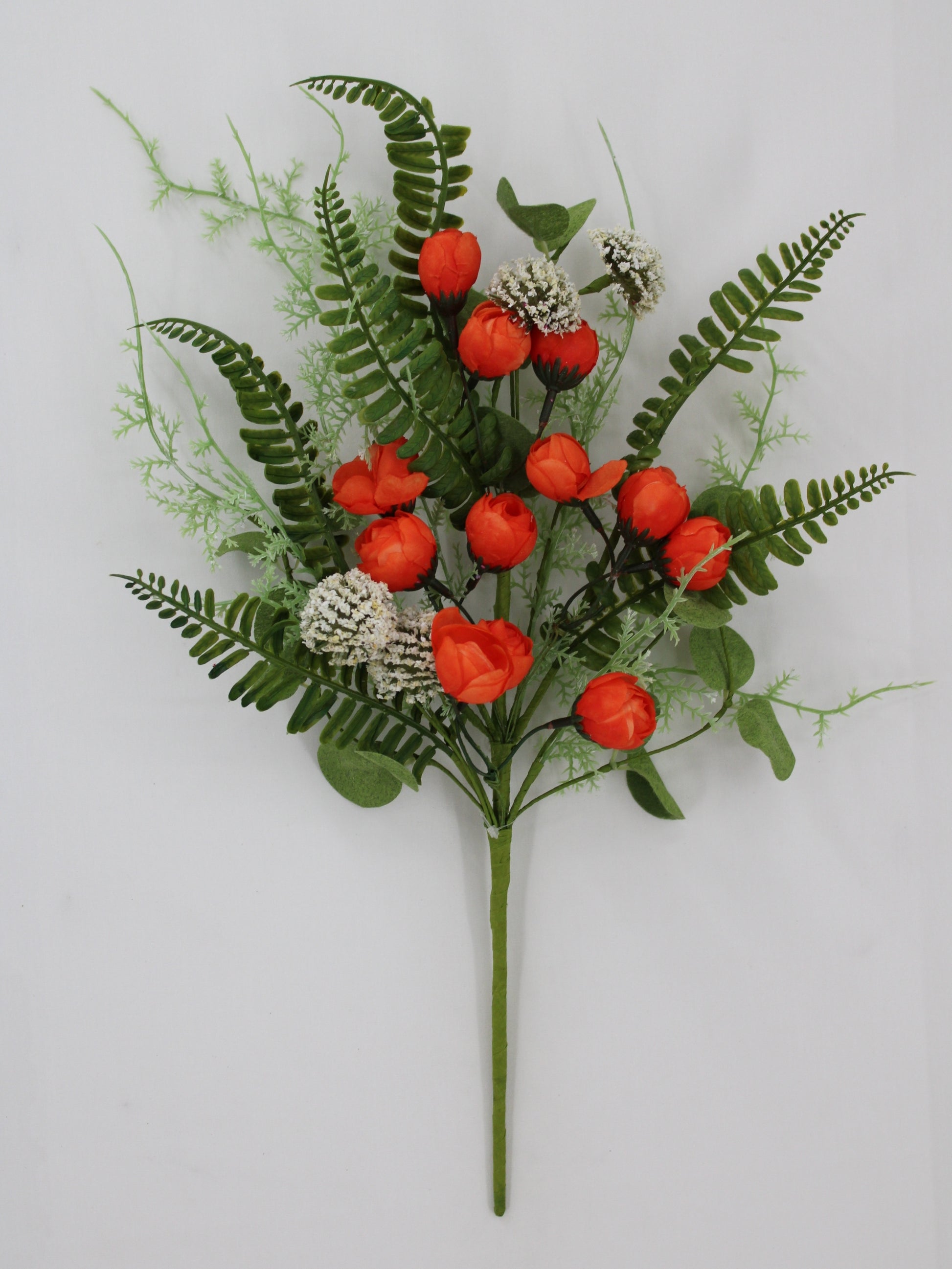 19 IN MIXED MINI ROSE FERN BUSH ORANGE - Burlap and Bling Decor