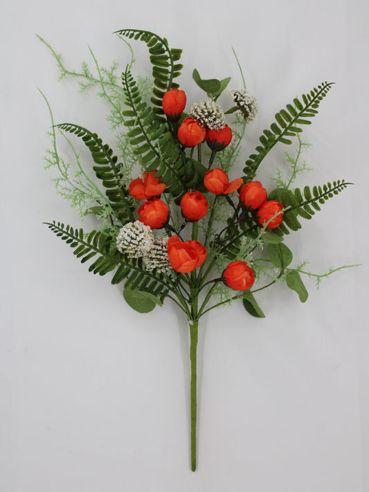 19 IN MIXED MINI ROSE FERN BUSH ORANGE - Burlap and Bling Decor