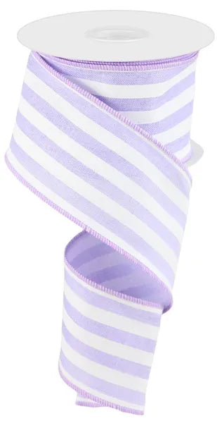 2.5"X10YD VERTICAL STRIPE LT LAVENDER/WHITE WIRED RIBBON - Burlap and Bling Decor