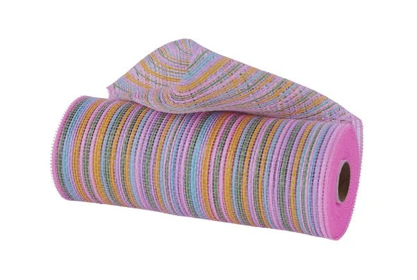 10"X10YDS VERTICAL MULTICOLOR STRIPE MESH LIME/PINK/YLW/LAV/RBN/WHT - Burlap and Bling Decor