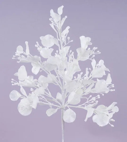 17.5"L GLITTER EUCALYPTUS BUSH WHITE - Burlap and Bling Decor