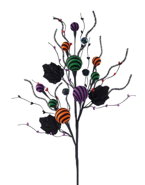 24"L STRIPE BALL/BERRY PIP/VINE SPRAY BLACK/ORANGE/PURPLE/LIME - Burlap and Bling Decor