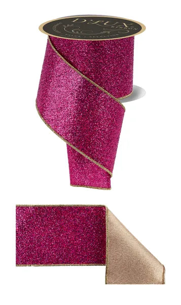4"X10YD LASER GLITTER/FUSED LASER FUCHSIA/GOLD - Burlap and Bling Decor