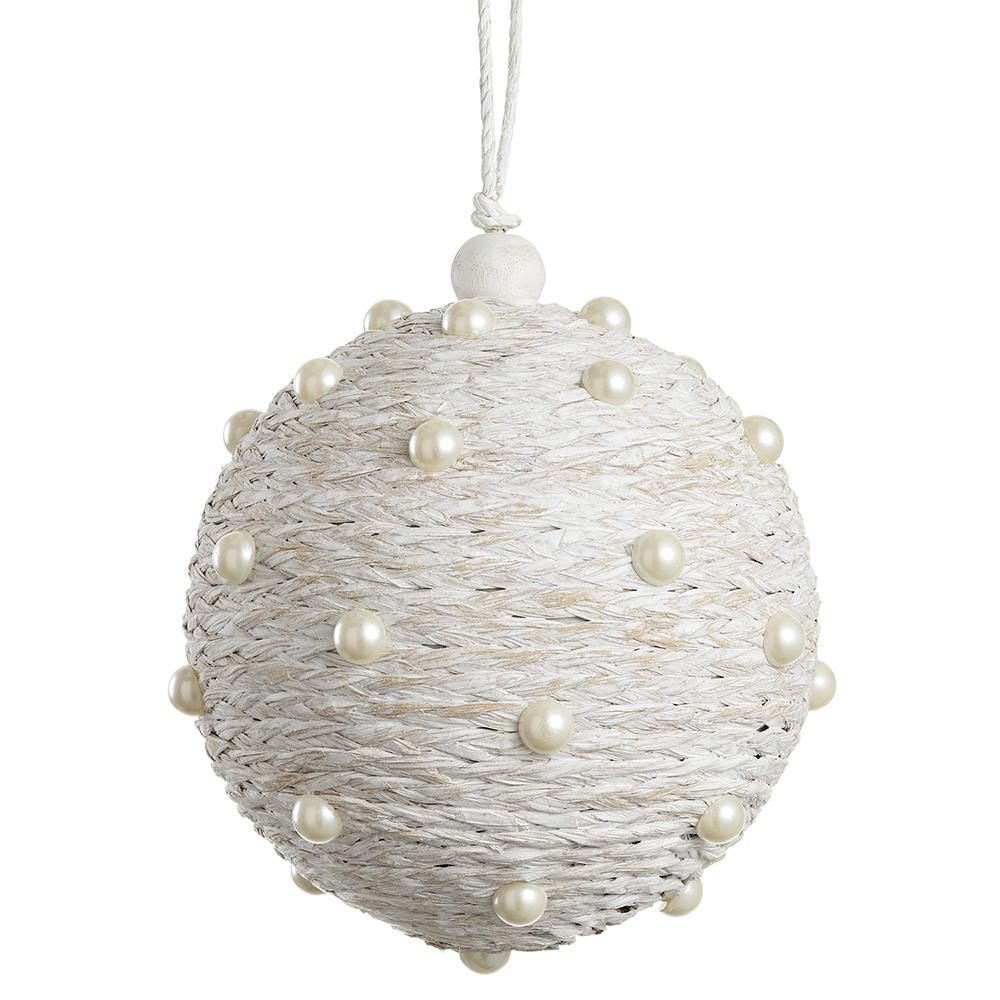 6"PEARL RATTAN BALL ORNAMENT