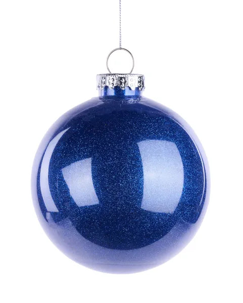 120MM DIA LACQUER LOOK GLITTER BALL ORN ROYAL BLUE - Burlap and Bling Decor