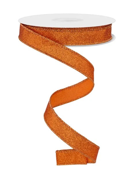 5/8"X10YDS SHIMMER GLITTER ORANGE WIRED RIBBON - Burlap and Bling Decor