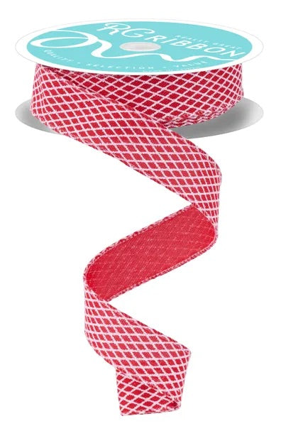 7/8"X10YDS MINI HARLEQUIN RED/WHITE WIRED RIBBON - Burlap and Bling Decor