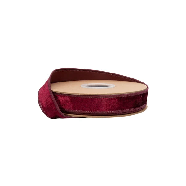 1"X10YDS VELVET BURGUNDY WIRED RIBBON