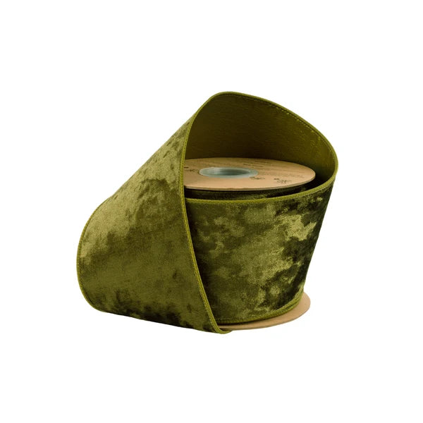 4"x 10 yrds Heritage Velvet Ribbon Moss Wired Ribbon