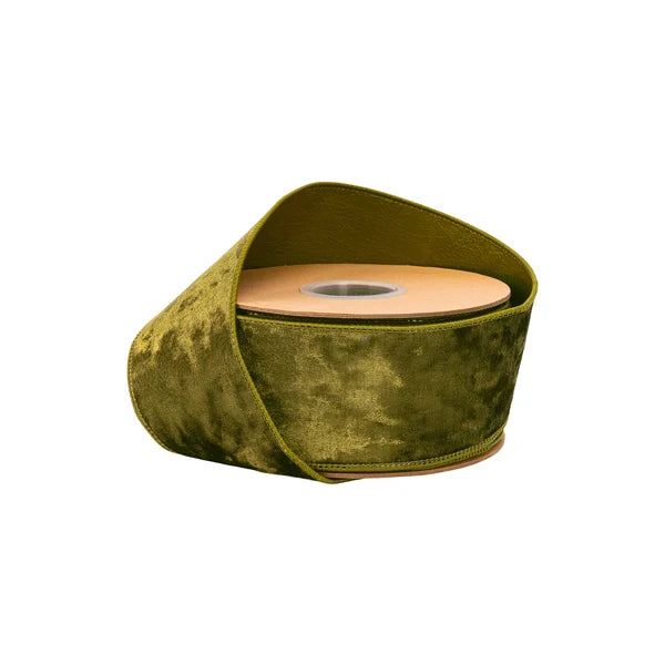 2.5" x 10 yrds Heritage Velvet Ribbon Moss Wired Ribbon