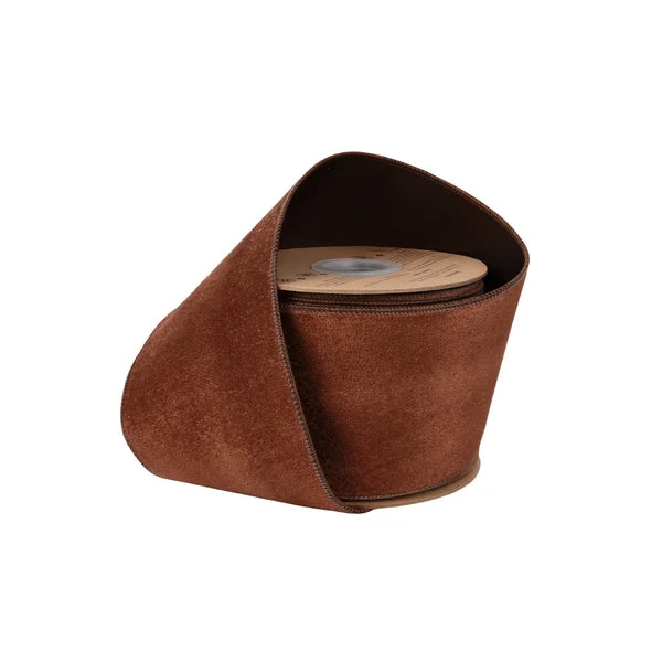 4" x 10 yrds Heritage Velvet Ribbon Brown Wired Ribbon