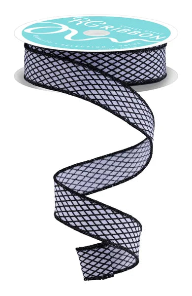 7/8"X10YD MINI HARLEQUIN WHITE/BLACK WIRED RIBBON - Burlap and Bling Decor