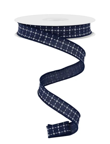 5/8"X10YD RAISED STITCH SQUARES NAVY BLUE/WHITE - Burlap and Bling Decor