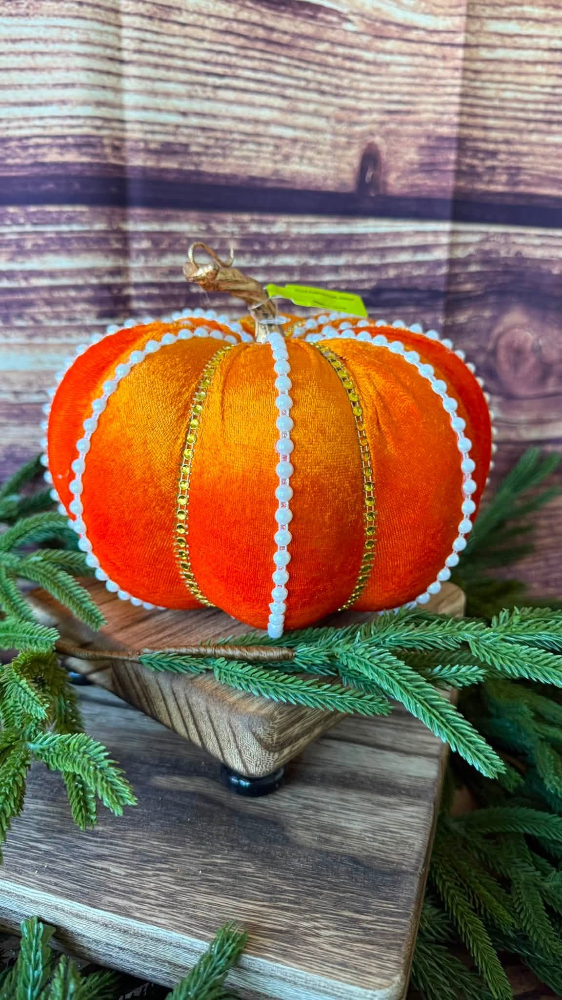 8” EXCLUSIVE Orange Velvet Pumpkin with Pearls