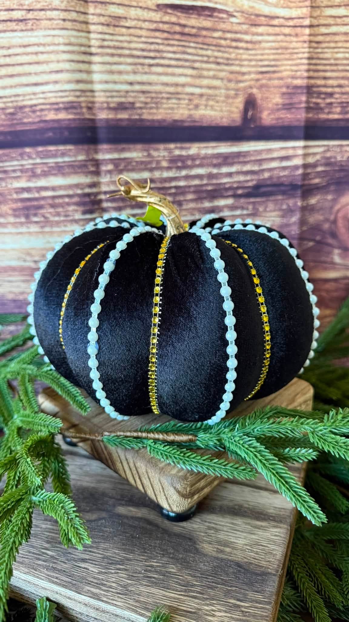 8” EXCLUSIVE Black Velvet Pumpkin with Pearls