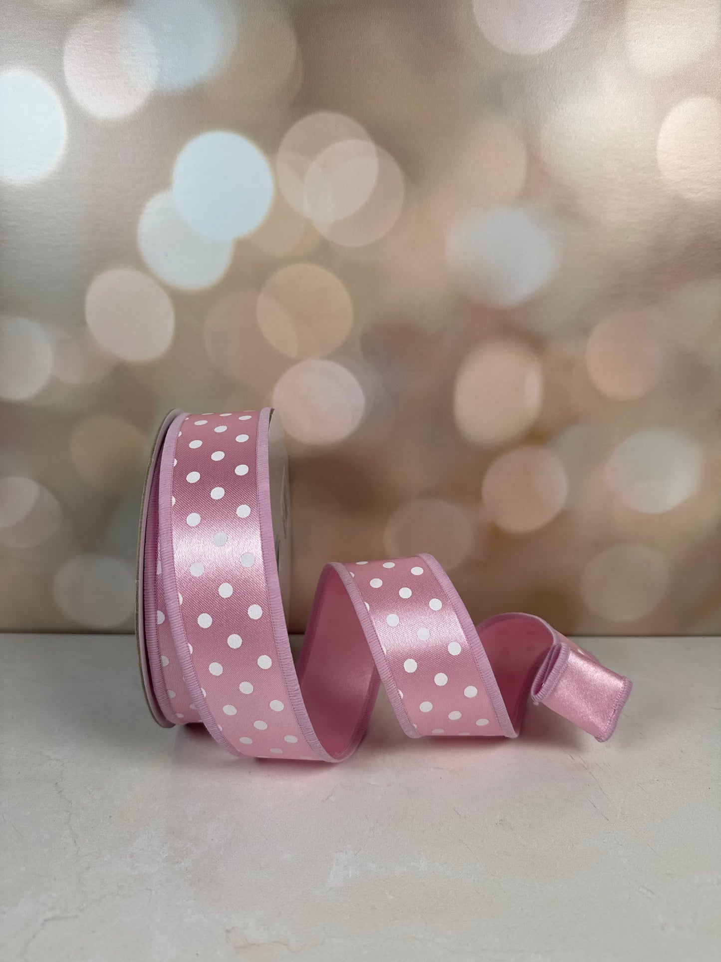 1.5"X10YD SMALL POLKA DOT/FUSED PINK/WHITE