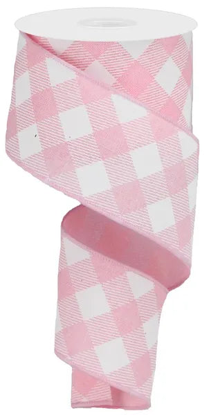 2.5"X10YD DIAGONAL CHECK ON ROYAL LIGHT PINK/WHITE WIRED RIBBON - Burlap and Bling Decor