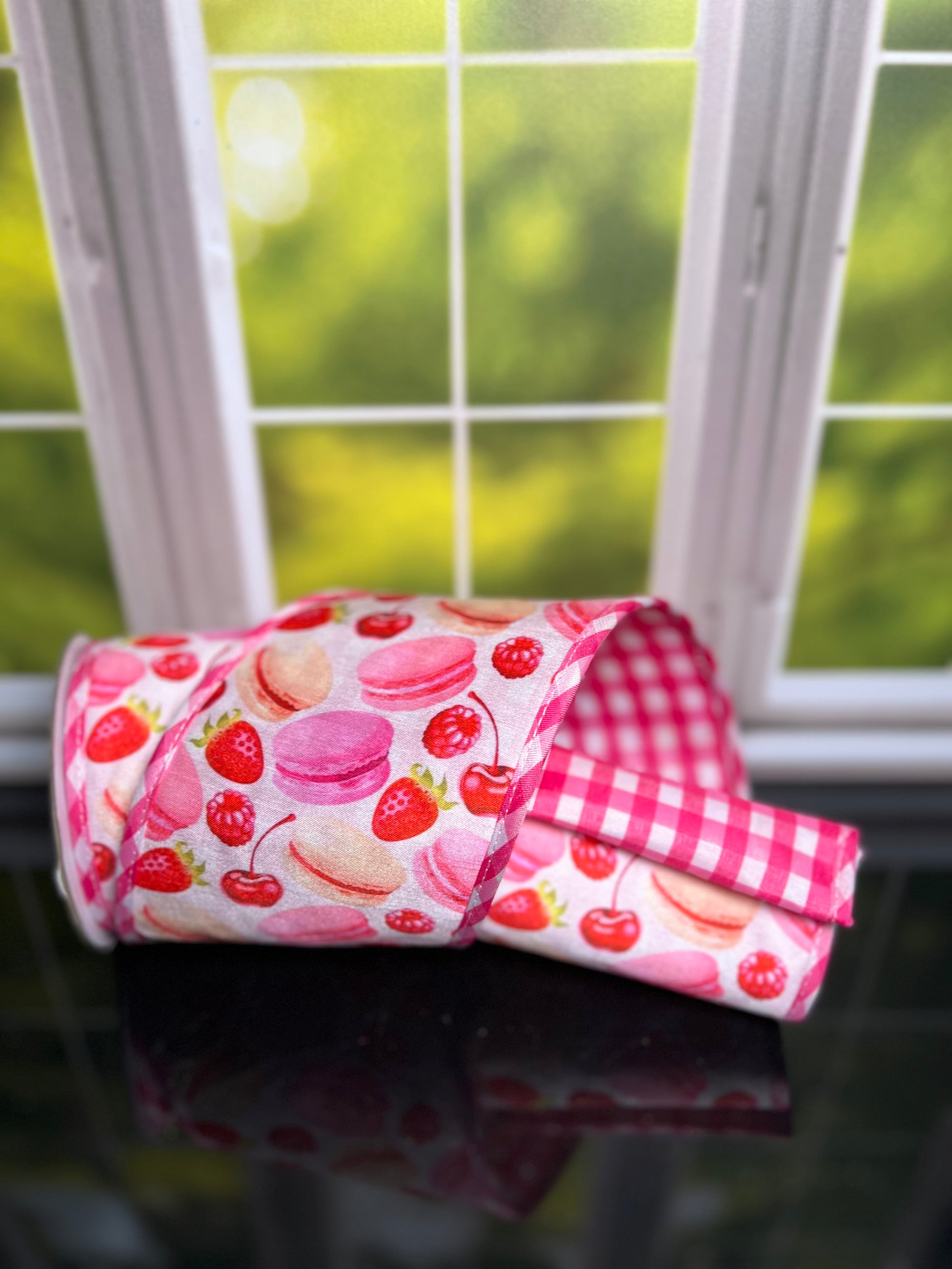 Pink Sweets and Gingham 4"x 5Y Double Sided Wired Ribbon - Burlap and Bling Decor