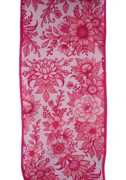 4"X10YD CHINOISERIE FLORALS PINK/MULTI PINK - Burlap and Bling Decor