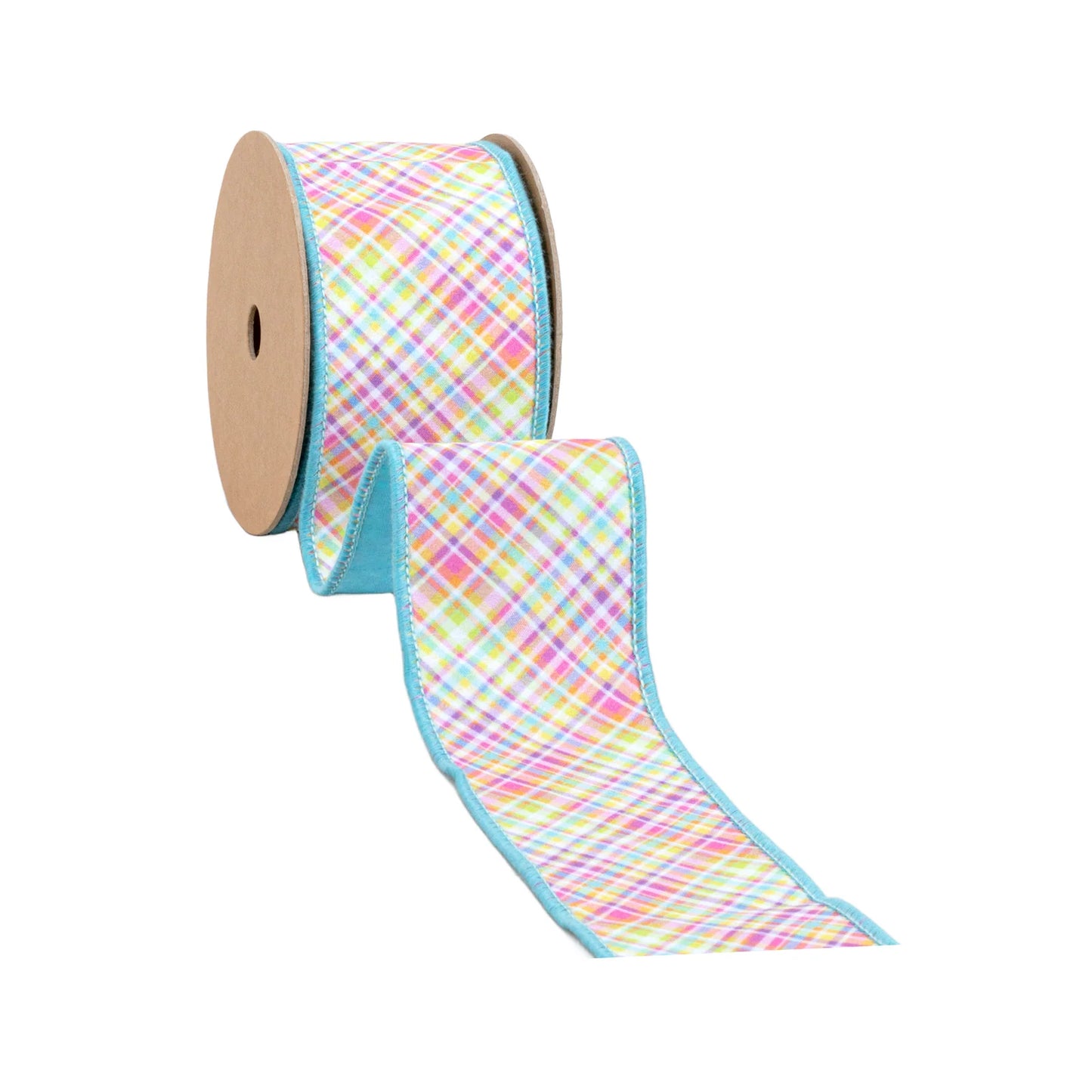 2 1/2"X 10 YRDS Dupioni Bias Plaid Blue/Yellow w/ BlueTaffeta Fused Back WIRED RIBBON - Burlap and Bling Decor
