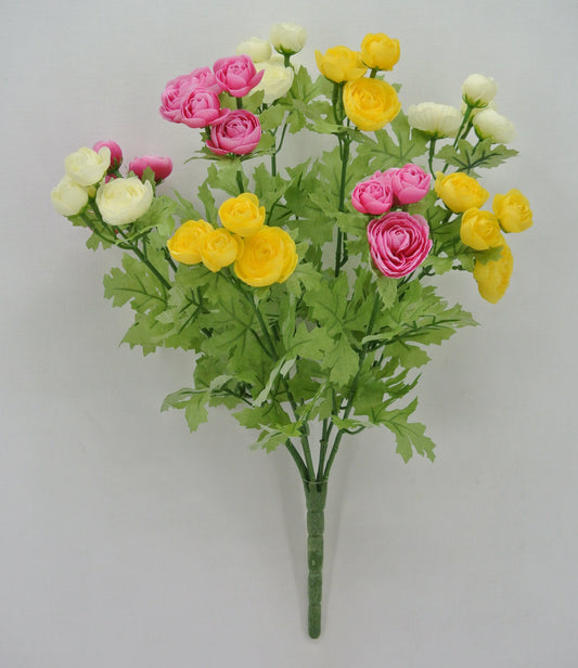 16 IN MINI RANUNCULUS BUSH CREAM YELLOW FU - Burlap and Bling Decor