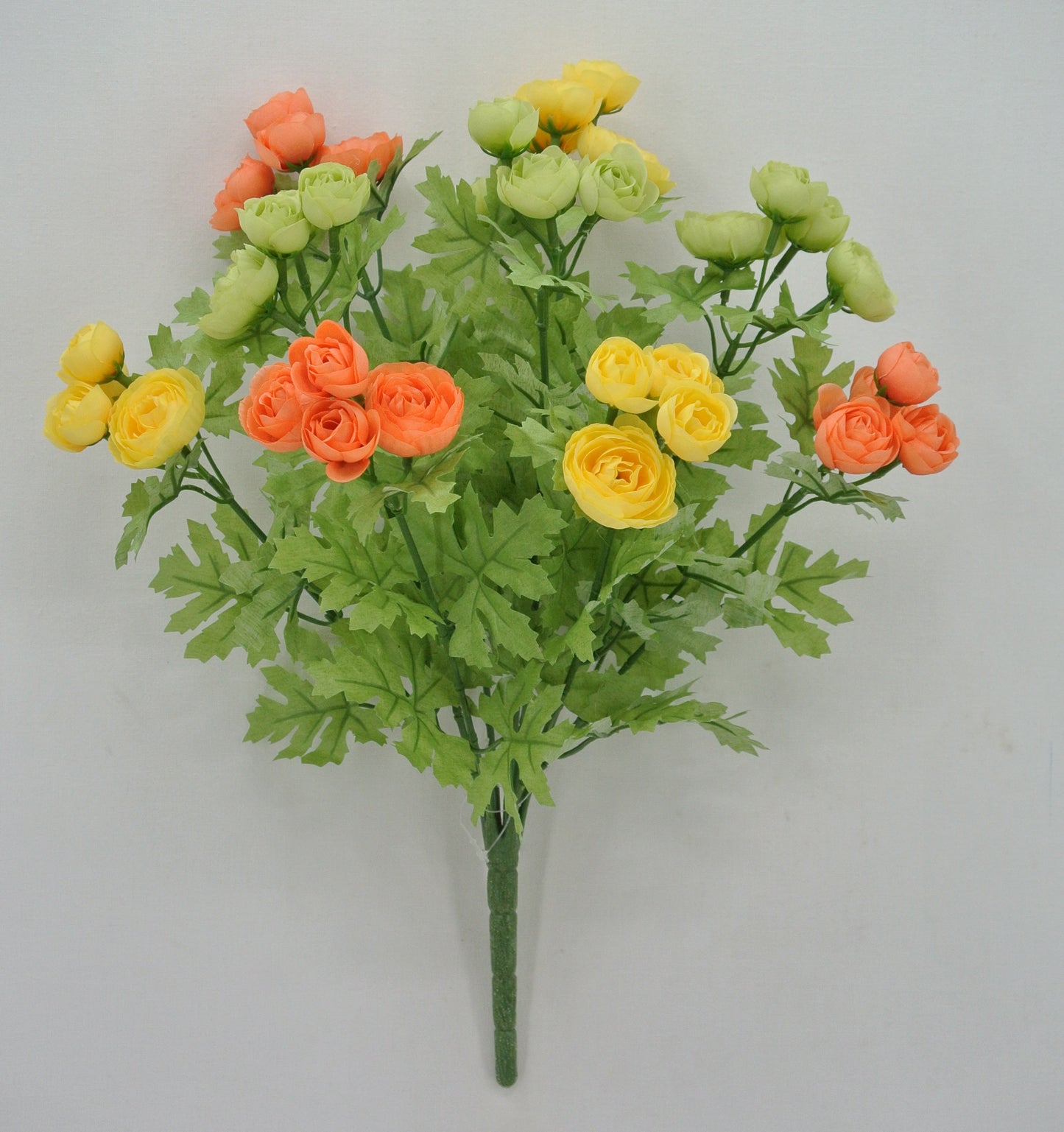 16 IN MINI RANUNCULUS BUSH GREEN YELLOW CORAL - Burlap and Bling Decor