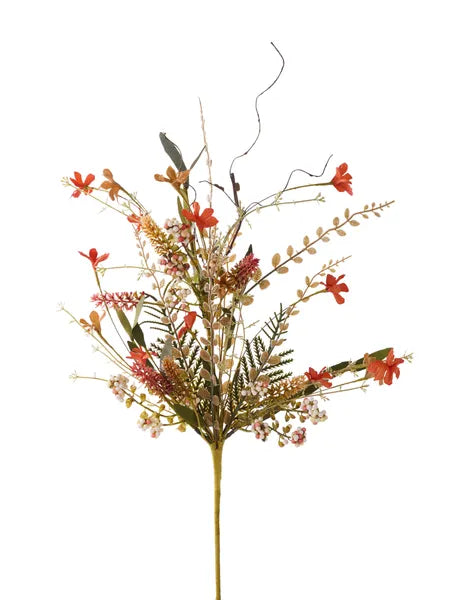 24"FLOWER FILLER SPRAY LEAF/BEADS RUST/LT ORANGE/IVORY - Burlap and Bling Decor